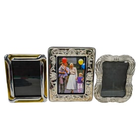 (3 Pc) Silver Plated Desk Photo Frames Grouping