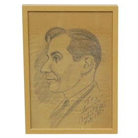 Vintage 1953 Male Portrait Pencil Sketch By Archie Ellis