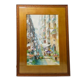 Signed Gouache on Paper Townscape