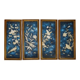 (4 pcs) Mid-Century Asian Carved Bone Artwork Panels