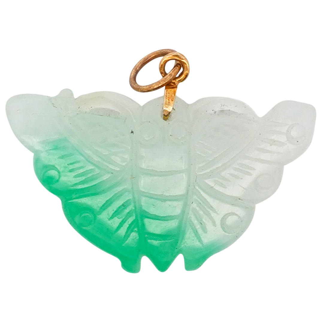 Chinese 14K Gold Natural Jade Butterfly Pendant (1 of 1)