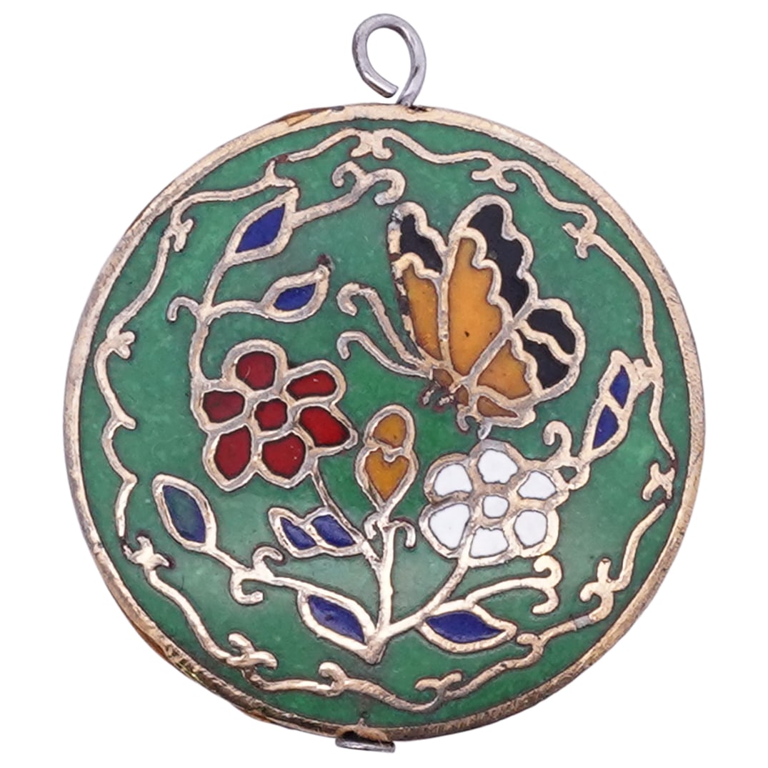 Rare Old Cloisonne Enamel Chinese Circular Pendant (1 of 2)
