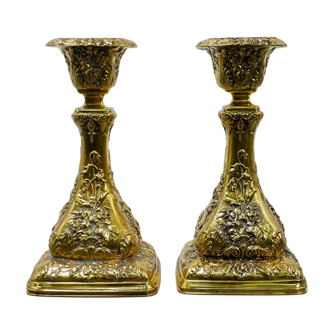 Pair Of Gorham Gilt Sterling Silver Candlesticks