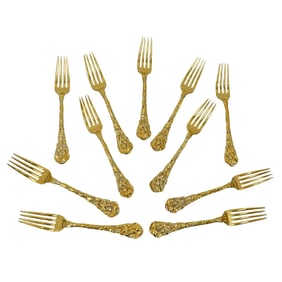 (11 Pc) Gorham Gilt Sterling Silver Salad Forks