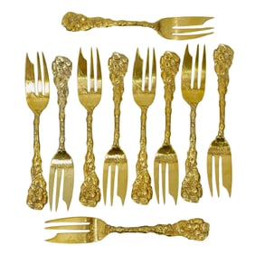(10 Pc) Gorham Gilt Sterling Silver Meat Forks