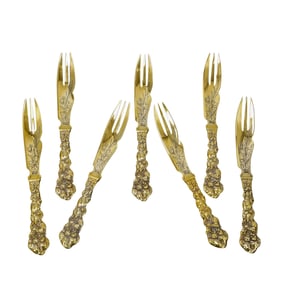 (7 Pc) Gorham Gilt Sterling Silver Melon Forks