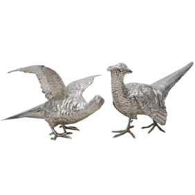 In the Style of Carrington & Co Pair of Sterling Silver Pheasants