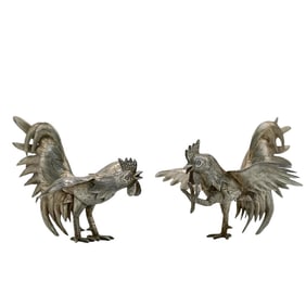 Pair of Sterling Silver Roosters