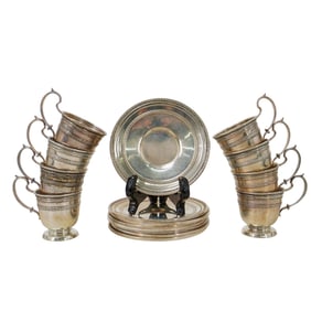 (16 pcs) Gorham Silver Sterling Silver "Edgeworth" Cups and Saucers