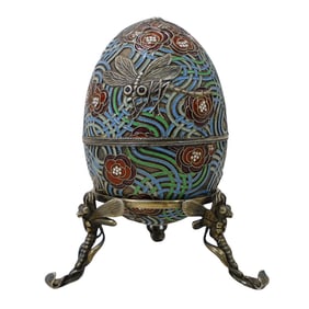 Ovchinnikov Russian Silver Cloisonne Dragonfly Egg