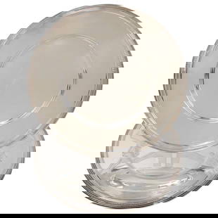 (5 Pc) Large Christofle Judiaca Silver-Plated Chargers: (5 Pc) Large Christofle Judiaca Silver-Plated Chargers20th century, FranceThese plates have a wide, flat surface with a raised rim, which features the characteristic beaded and palmette design element