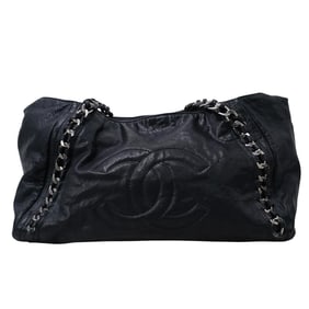 Vintage Chanel East West Black Leather Tote Bag