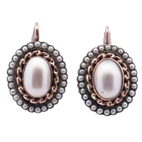 Faberge Style 14k Rose and Pearl Earrings