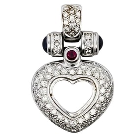 14k Gold, Diamond, Ruby and Sapphire Pendant