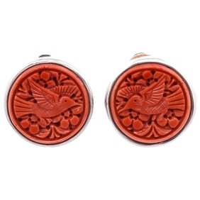 Stephen Dweck Sterling Silver and Coral Earrings