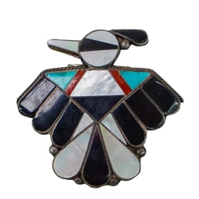 Zuni Semi Precious Stone Bird Sterling Belt Buckle
