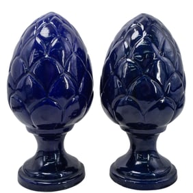 Pair Of Large Glazed Ceramic Pine Cone Sculptures