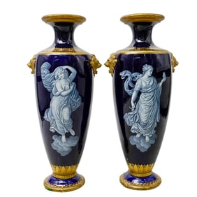 Pair 19th Cent. English Royal Worcester Pate-Sur-Pate Porcelain Vases