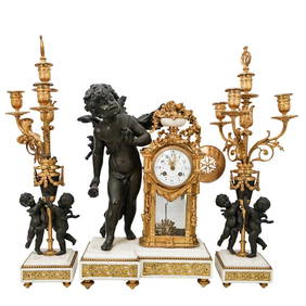 (3 Pc) Antique French Gilt Bronze And Marble Garniture Set (1 of 8)