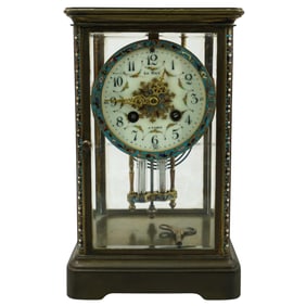French Bronze and Enamel Mantel Clock