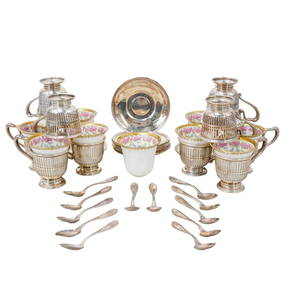 (47 pcs) Limoges Porcelain and Meriden Britania Sterling Tea Set (1 of 11)