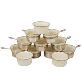 (21 pcs) Tiffany & Co. Sterling Silver and Porcelain Souffle Servers