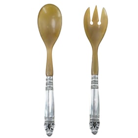 (2 pcs) Georg Jensen Sterling Silver and Horn Salad Set