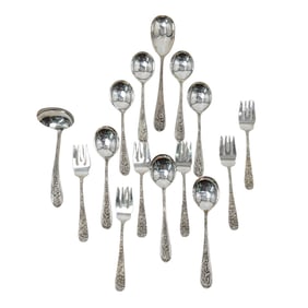(15 pcs) Kirk Stieff "Corsage" Sterling Silver 1935 Flatware