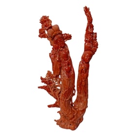 Chinese Large Guan Yin Grouping Coral Carving