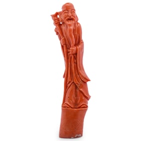 Chinese Red Coral Wise Man Carving