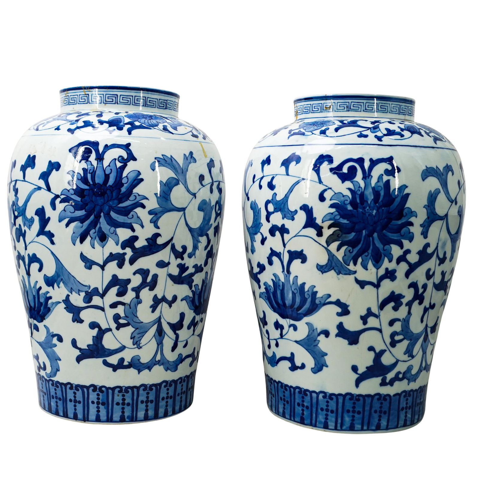 Pair Of Antique Chinese Large Blue & White Porcelain Vases (1 of 7)