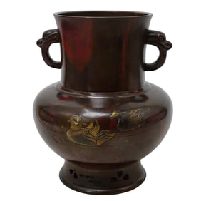 Japanese Meiji Period Bronze Inlay Vase