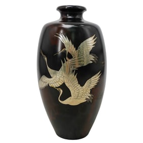 Japanese Silver Inlay Bronze Vase