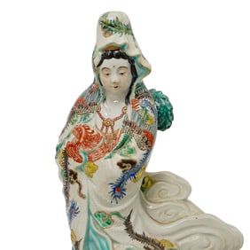 Japanese Kutani Porcelain Goddess and Dragon Figurine