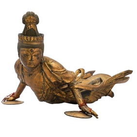 Japanese Edo Gilt Lacquered Wood Flying Tennin Sculpture
