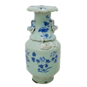 Antique Chinese Celadon and Underglaze Blue Porcelain Vase