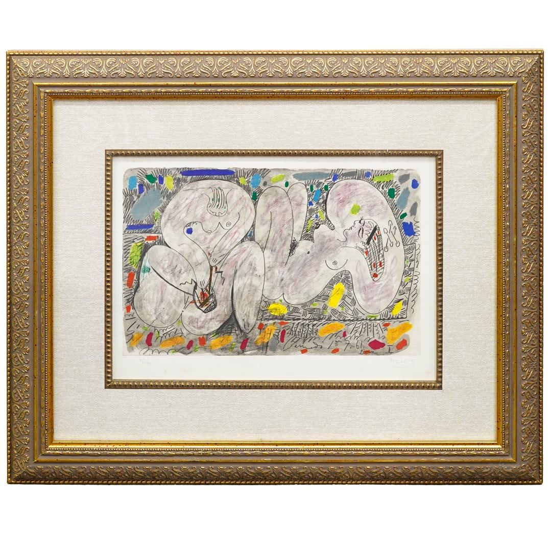 Pablo Picasso (Spanish, 1881-1973) Colored Signed Lithograph: Pablo Picasso Spanish, 1881-1973 Pablo Picasso (Spanish, 1881-1973) Colored Signed Lithograph Pablo Picasso (Spanish, 1881-1973) Colored lithograph, 'Les Dejeuners' (The Luncheons) part of a series in