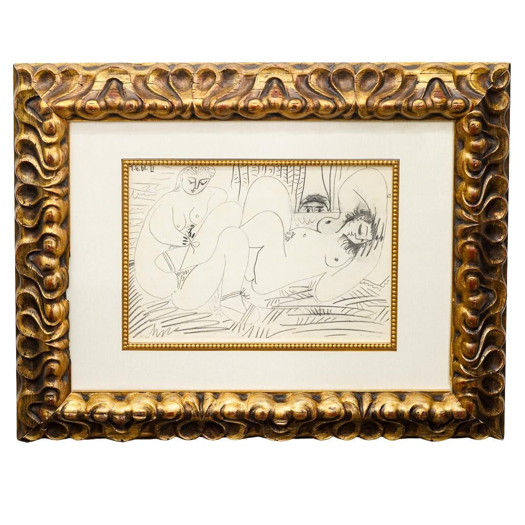 Pablo Picasso (Spanish, 1881-1963) Signed Lithograph: Pablo Picasso Spanish, 1881-1973 Pablo Picasso (Spanish, 1881-1963) Signed Lithograph Pablo Picasso (Spanish, 1881-1963) Lithograph, titled "8.6.61 VI" from "Les Dejeuners", depicting two nude figures