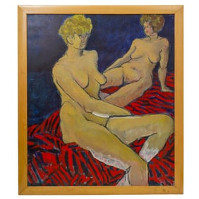 Signed Modernist Nude Oil Painting