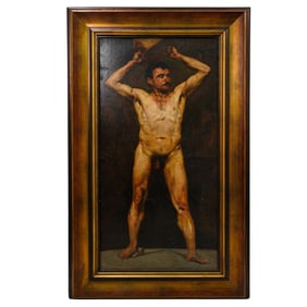 Signed Antique Nude Study Oil Painting