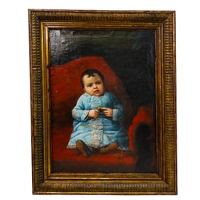 19th Cent. Portrait of a Toddler Oil Painting