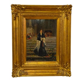 Francisco Pradilla (Spanish, 19th Cent.) "After Mass" Oil Painting