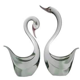 Pair Of Murano Glass Swan Sculptures