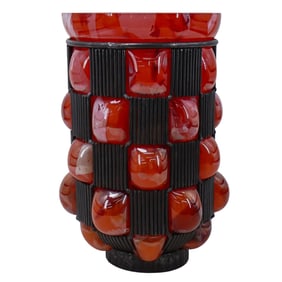 Charles Schneider Blown Out Glass and Iron Vase