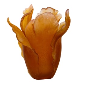 Large Daum Pate de Verre Amber Crystal Vase