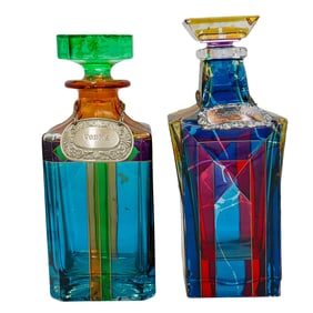 (2 Pc) Caroli Venezia Multicolored Murano Glass Decanters