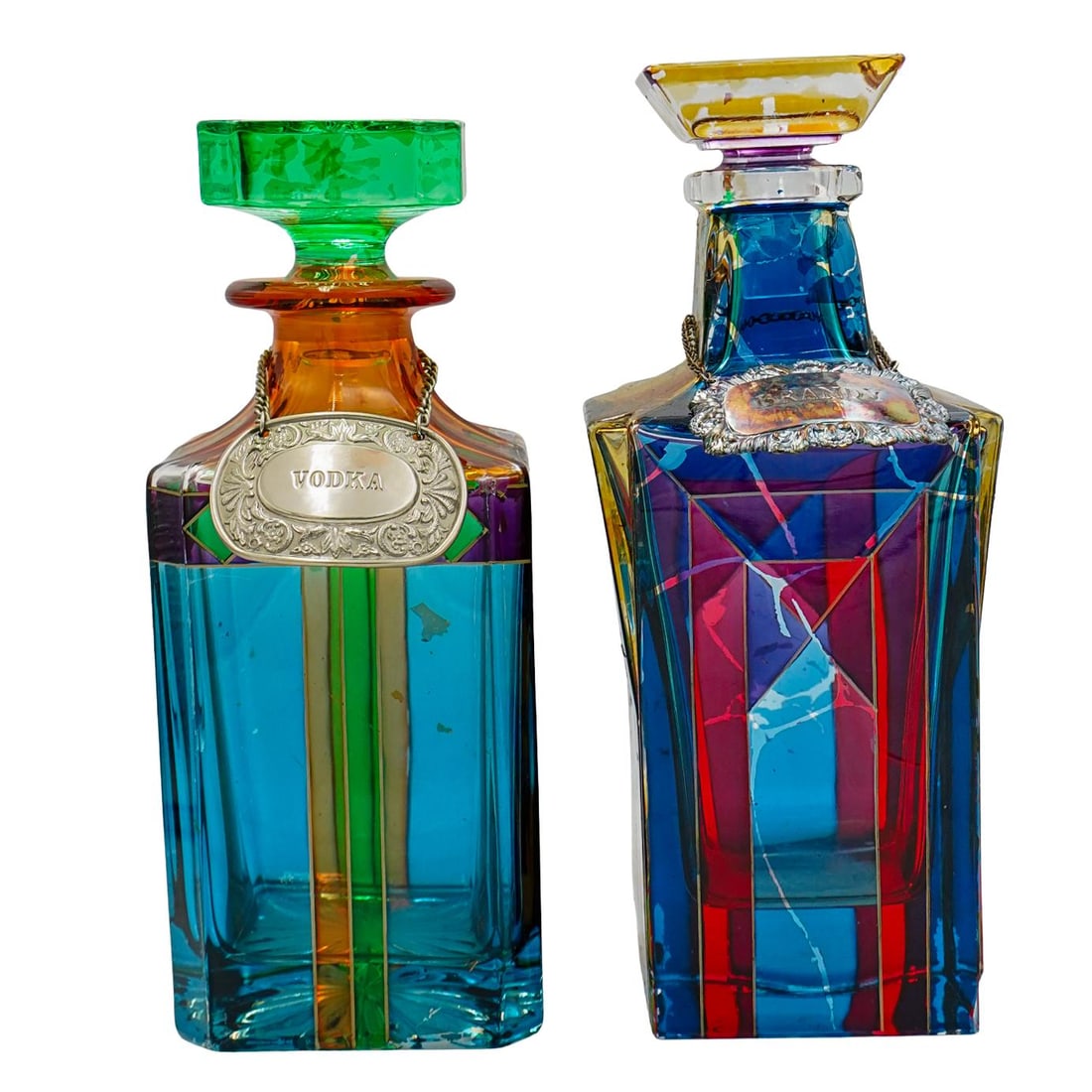 (2 Pc) Caroli Venezia Multicolored Murano Glass Decanters (1 of 13)