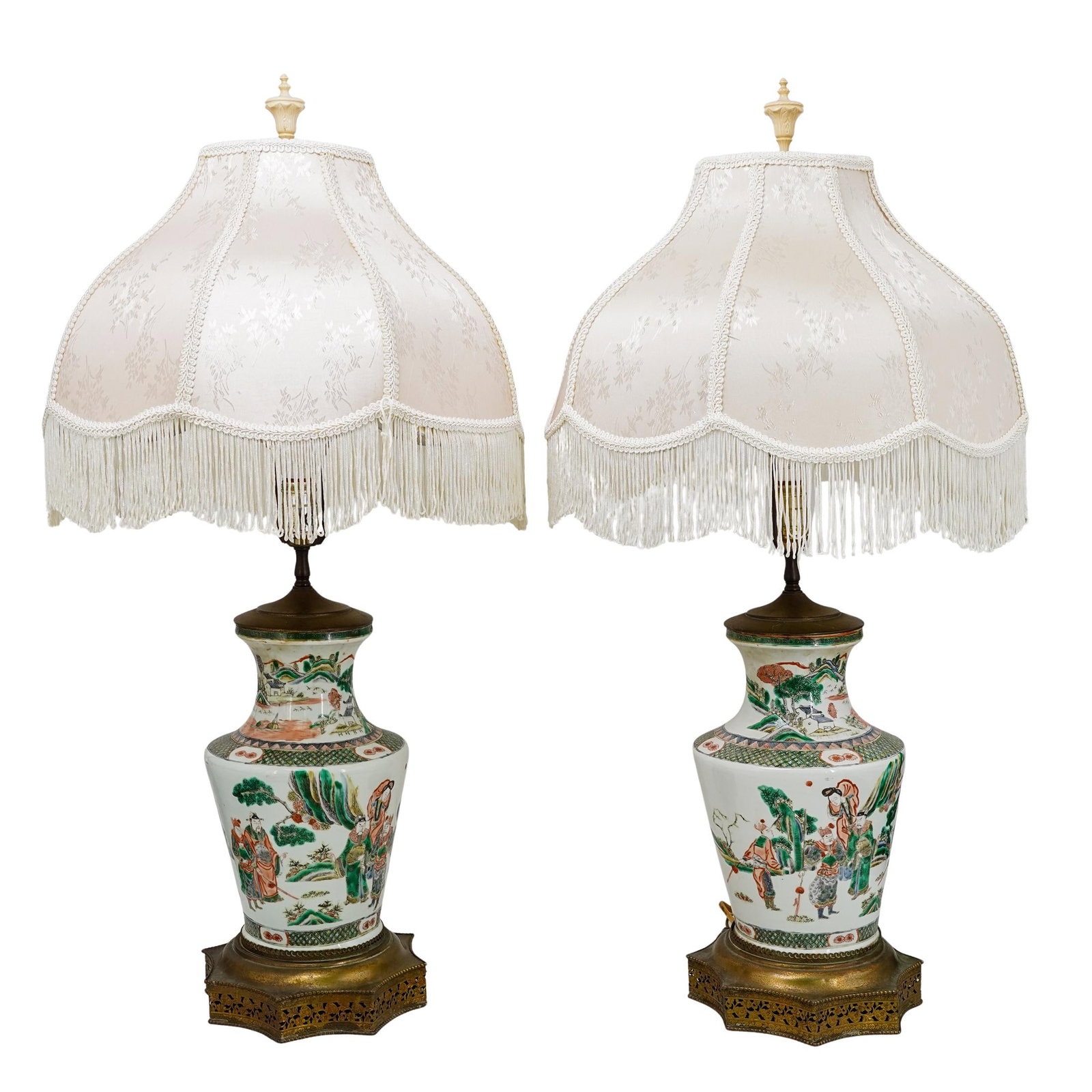 Pair of Antique Chinese Famile Verte Porcelain Lamps (1 of 8)