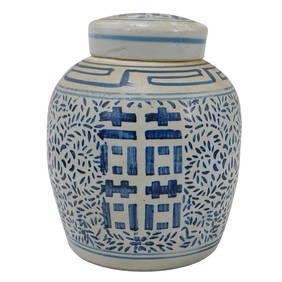 Chinese Blue & White Happiness Porcelain Ginger Jar (1 of 6)