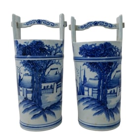 (2 pcs) Chinese "Qinghua" Porcelain Water Bucket Vases
